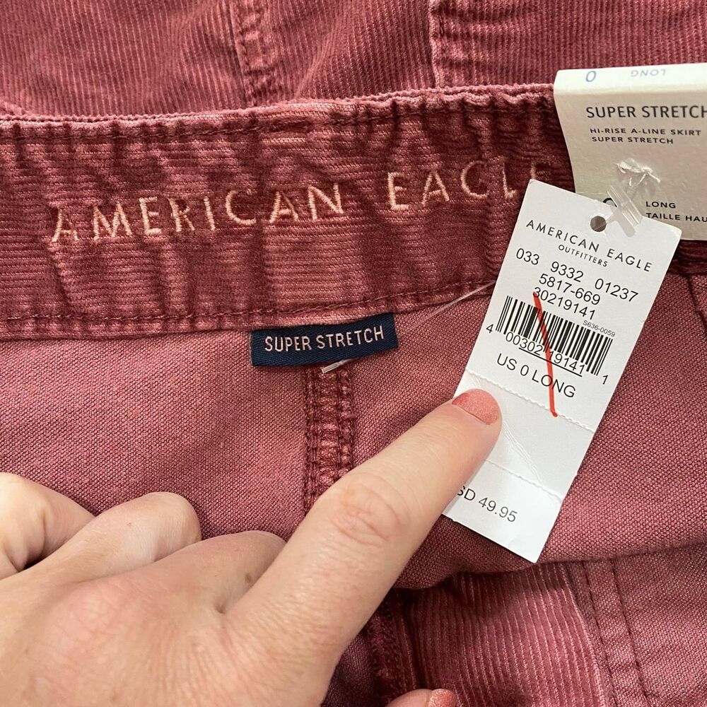 American Eagle Outfitters Corduroy Hi-Rise A-Line Mini Skirt Red Size 0 Long NWT - Picture 9 of 11